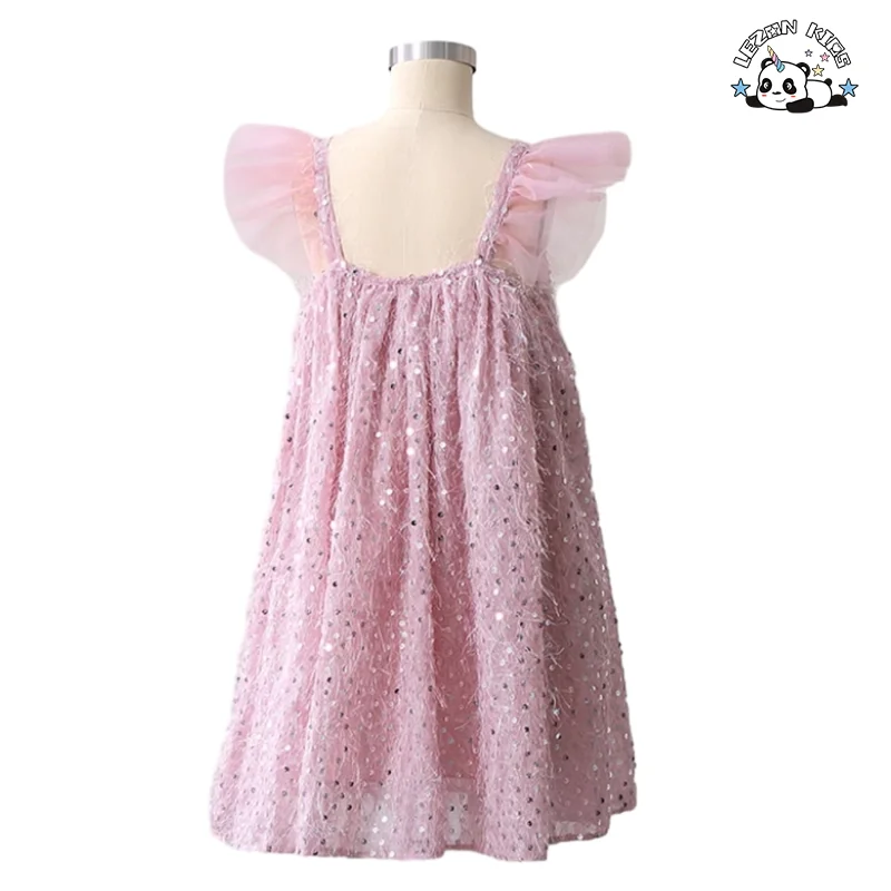 LEZONKIDS - Customizable Toddler Baby Girl Dress Ruffle Sleeve Kids Sequin Elegant Party Dresses for 2-14 Years
